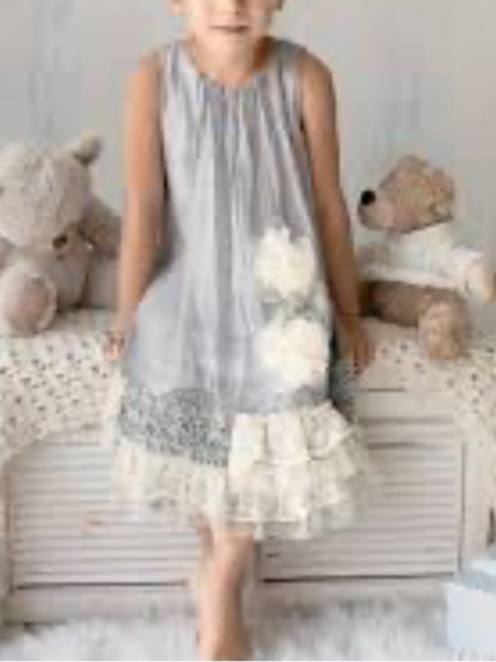 Isobella & Chloe Grey Dress with Cream Floral Ruffles 3T EUC